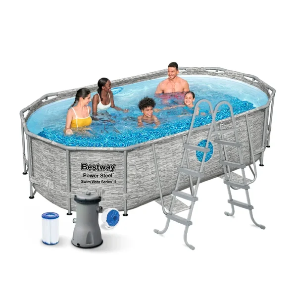 Piscina Estructural Armable Oval Power Steel Swim Vista, 4.27m x 2.50m x 1.00m, CAP. 7.250 Litros; Marca Bestway